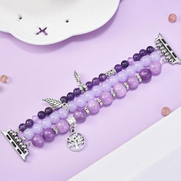 NEW Purple Beaded Apple Watch Band - Picture 2 of 6